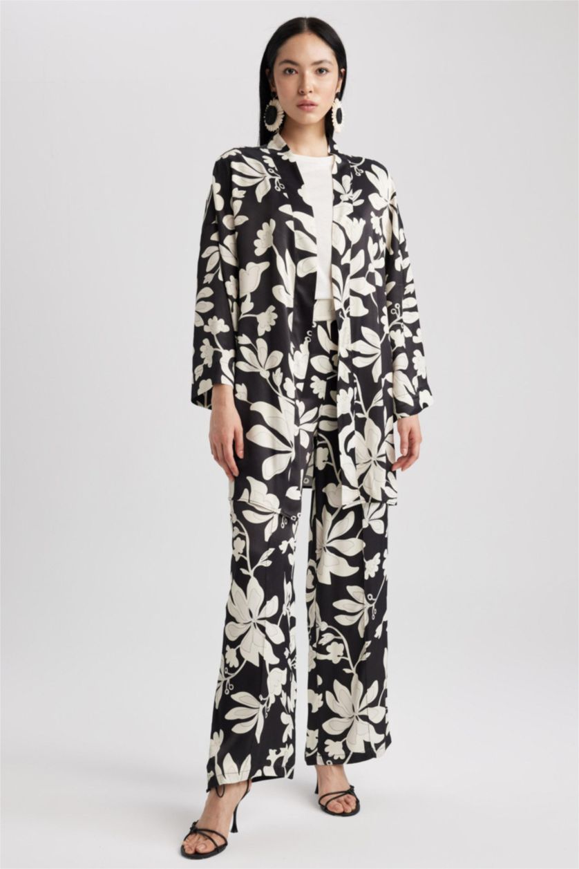 FEMME Noir Tunique À Manches Longues Satinette Coupe décontractée Imprimé