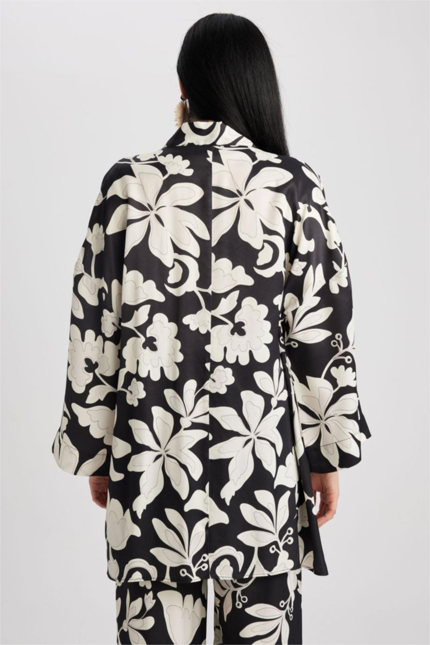 FEMME Noir Tunique À Manches Longues Satinette Coupe décontractée Imprimé