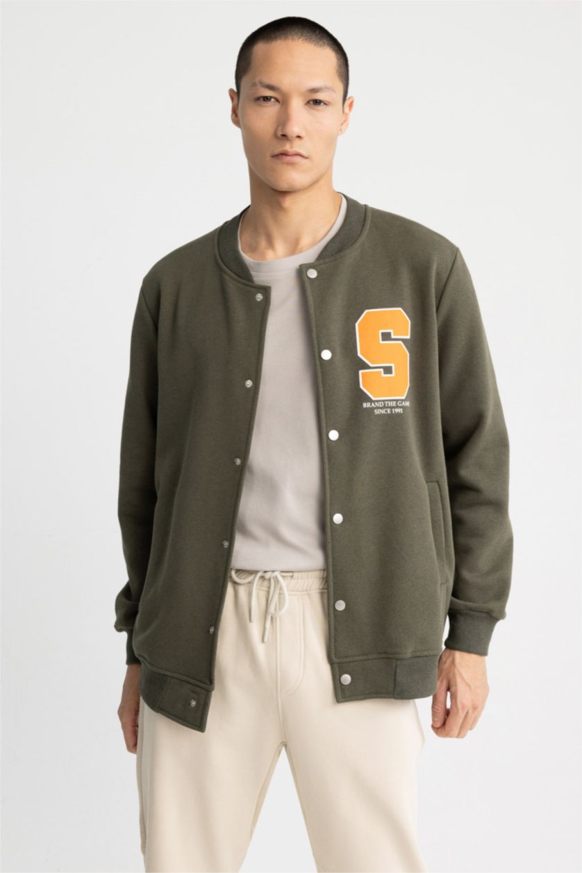 HOMME Kaki Bomber cardigan style collège coupe régulière