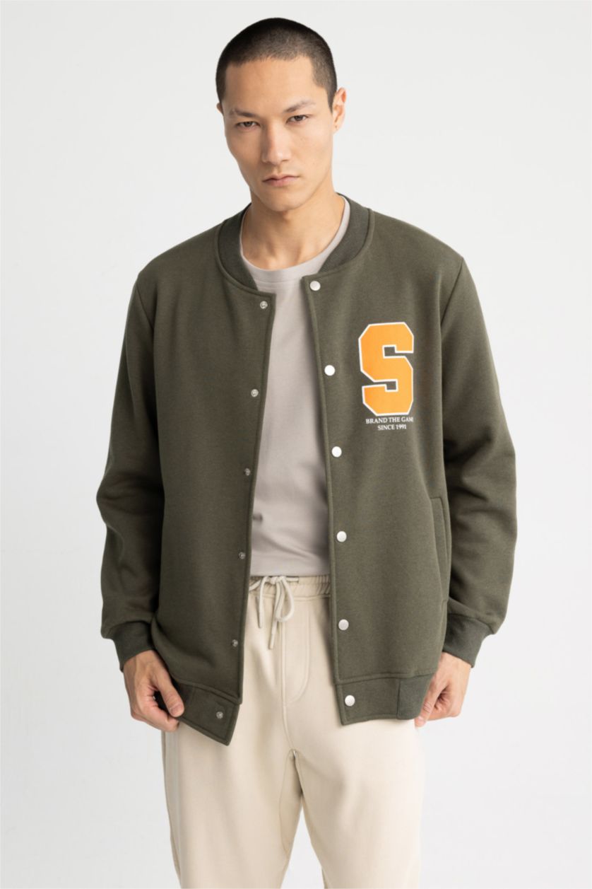 HOMME Kaki Bomber cardigan style collège coupe régulière