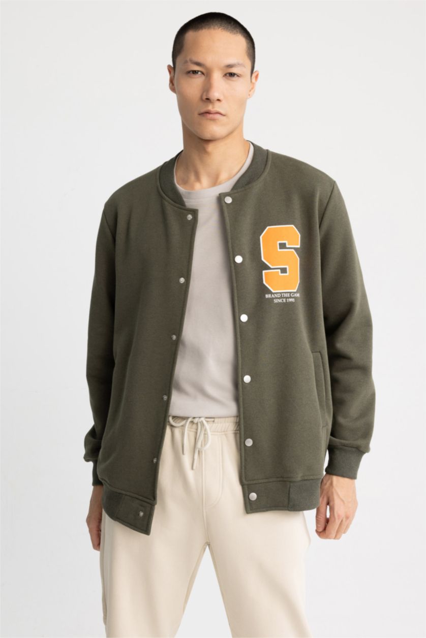 HOMME Kaki Bomber cardigan style collège coupe régulière