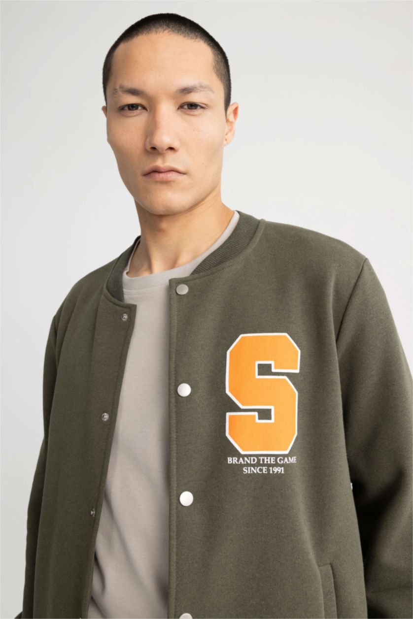 HOMME Kaki Bomber cardigan style collège coupe régulière