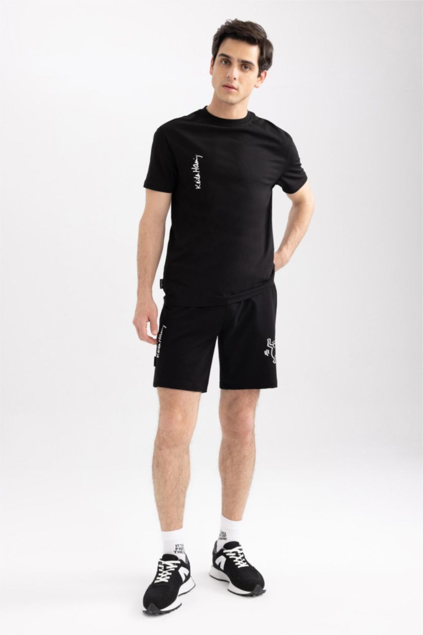 HOMME Noir Short droit Keith Haring à coupe régulière