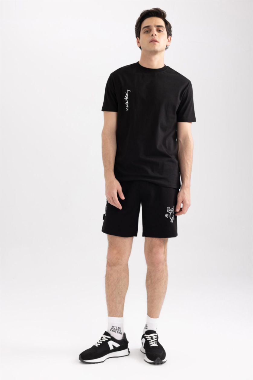HOMME Noir Short droit Keith Haring à coupe régulière