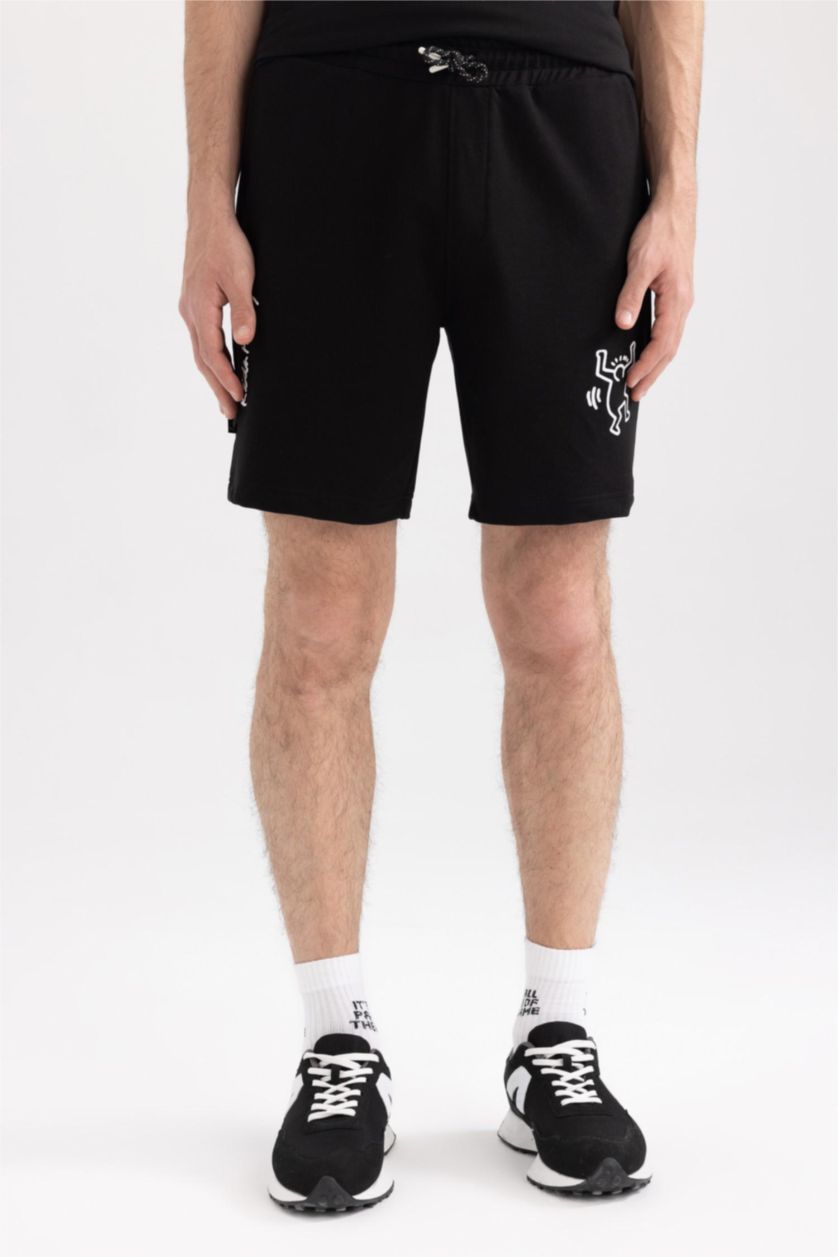 HOMME Noir Short droit Keith Haring à coupe régulière