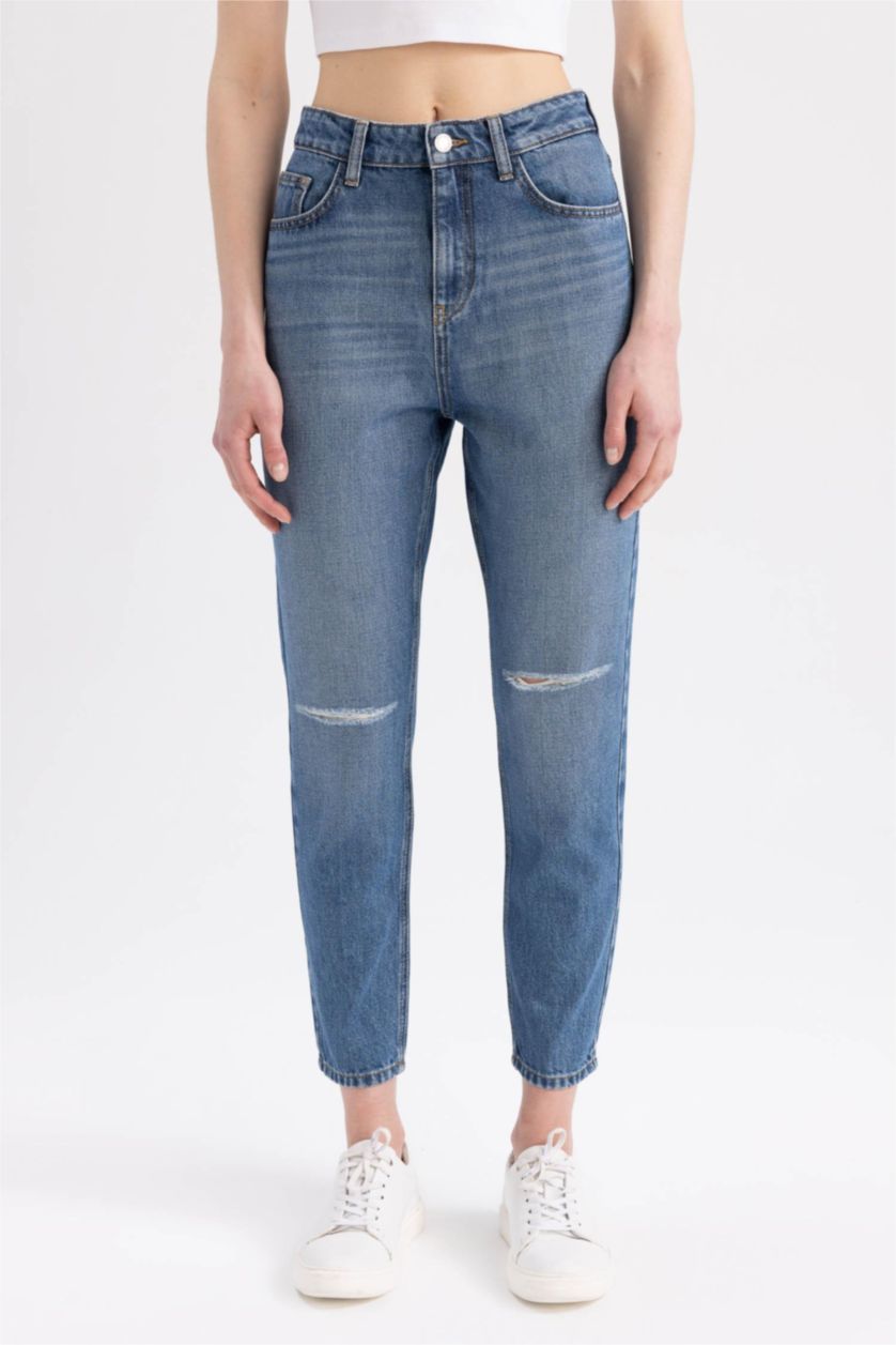 WOMAN Blue DeFacto X Wiser Wash Mom Fit Jean  Cotton Trousers