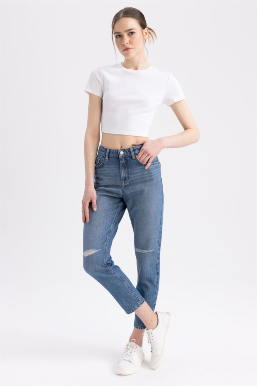 WOMAN Blue DeFacto X Wiser Wash Mom Fit Jean  Cotton Trousers