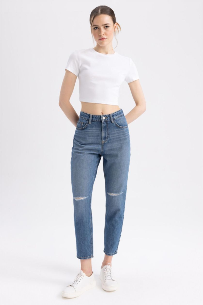 WOMAN Blue DeFacto X Wiser Wash Mom Fit Jean  Cotton Trousers