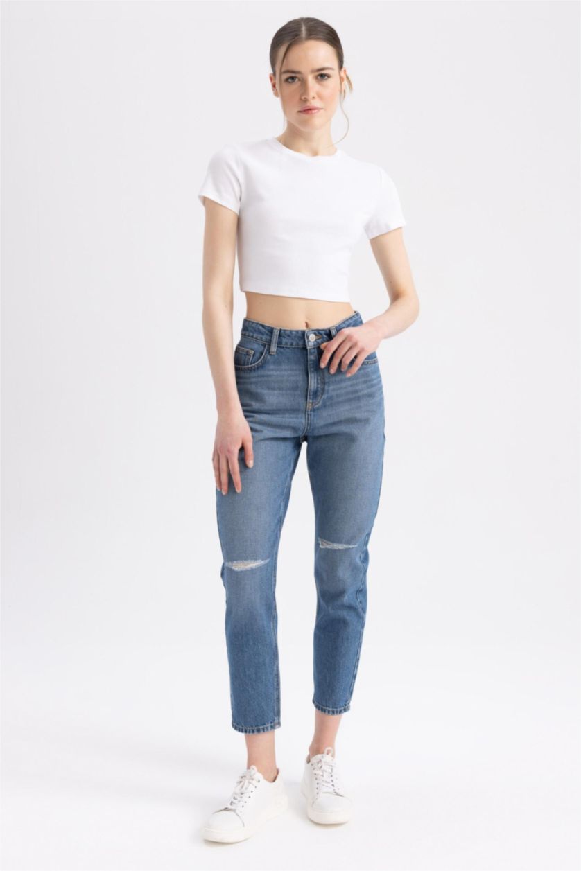 WOMAN Blue DeFacto X Wiser Wash Mom Fit Jean  Cotton Trousers