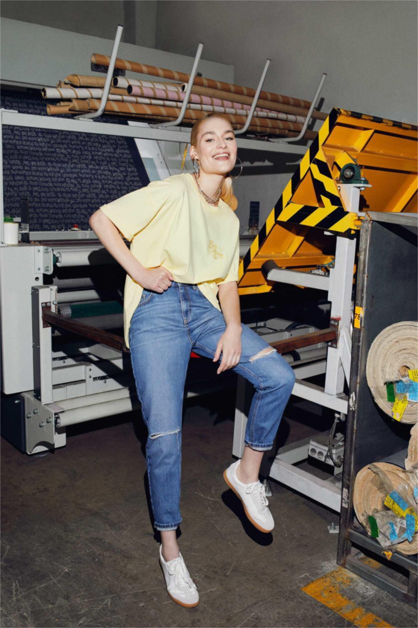 WOMAN Blue DeFacto X Wiser Wash Mom Fit Jean  Cotton Trousers