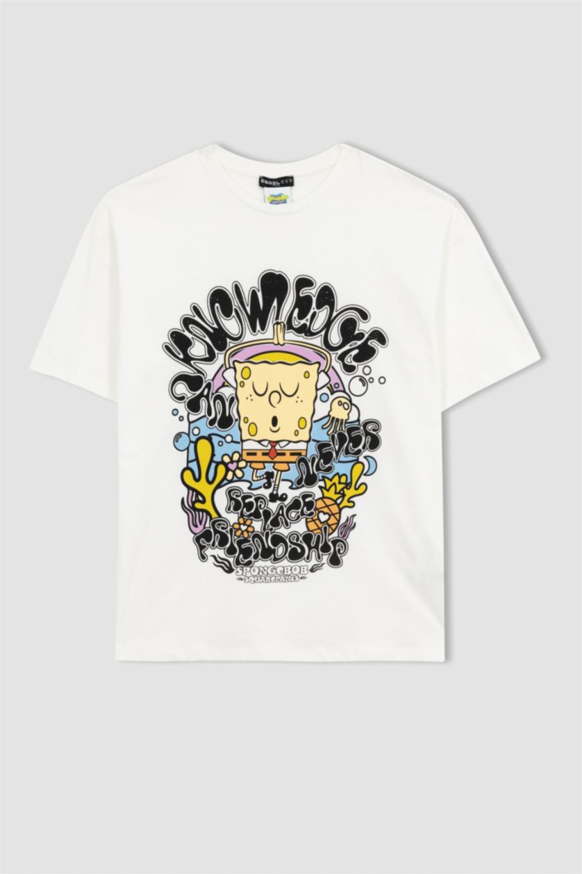 WOMAN White Coool SpongeBob Licensed Oversize Fit Printed Short Sleeve T-Shirt