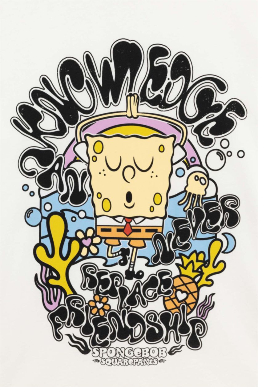 WOMAN White Coool SpongeBob Licensed Oversize Fit Printed Short Sleeve T-Shirt