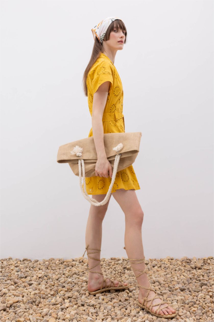 حريمي أصفر غامق فستان قصير بياقة جاكيت