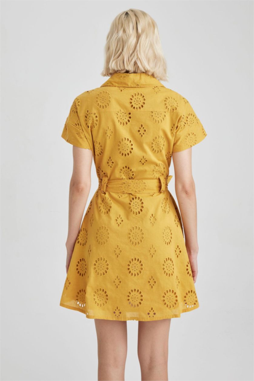 حريمي أصفر غامق فستان قصير بياقة جاكيت