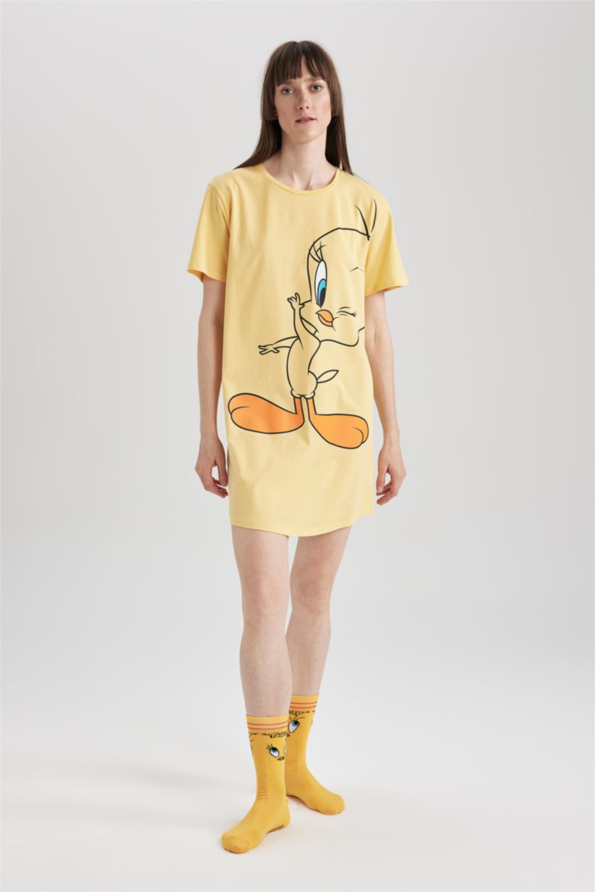 FEMME Jaune Robe En Tricot Col rond Looney Tunes