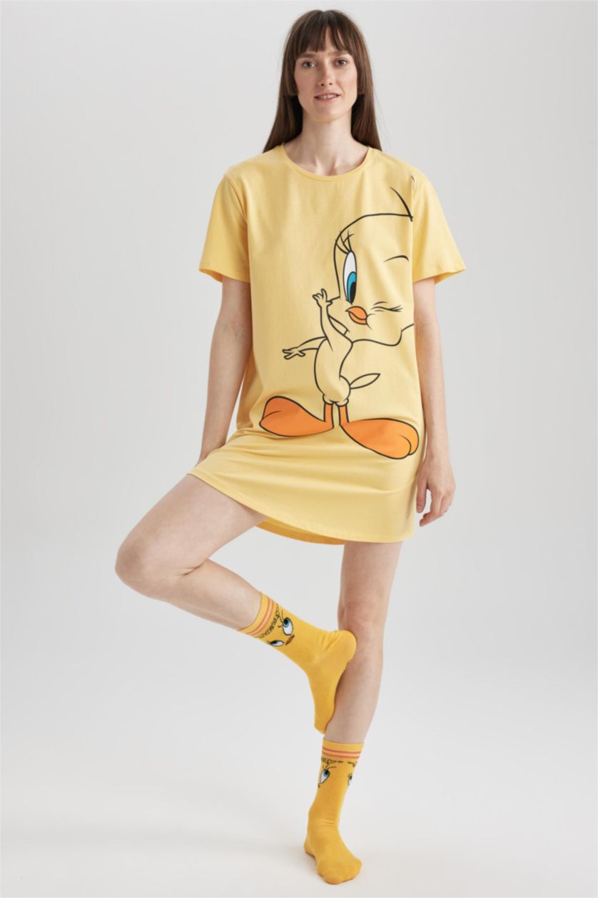 FEMME Jaune Robe En Tricot Col rond Looney Tunes