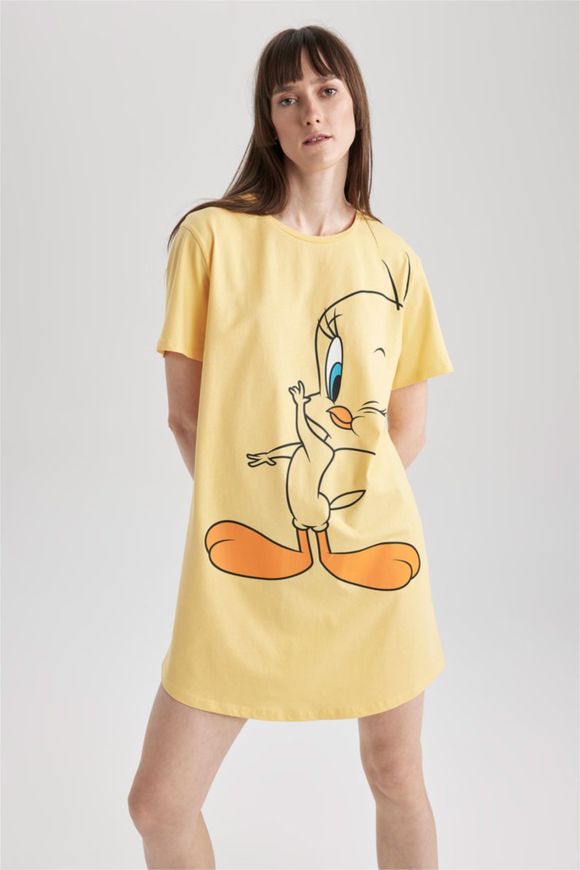 FEMME Jaune Robe En Tricot Col rond Looney Tunes