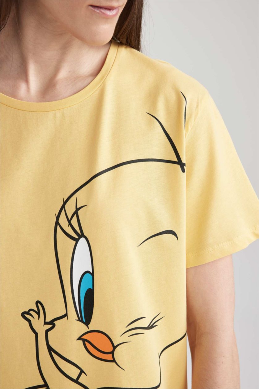 FEMME Jaune Robe En Tricot Col rond Looney Tunes
