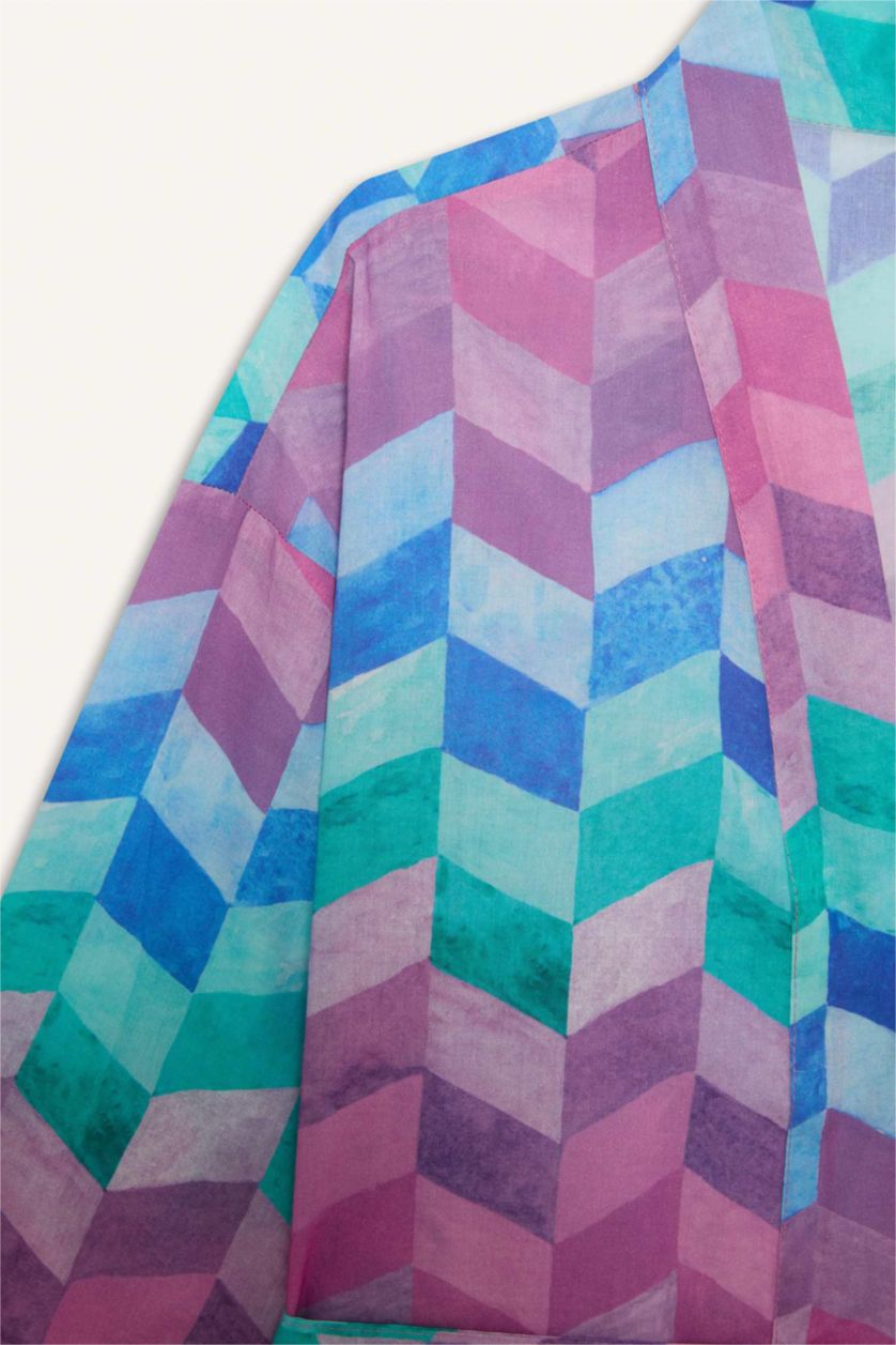 Kadın Mor Regular Fit Desenli Pamuklu Kimono-Fall in Love