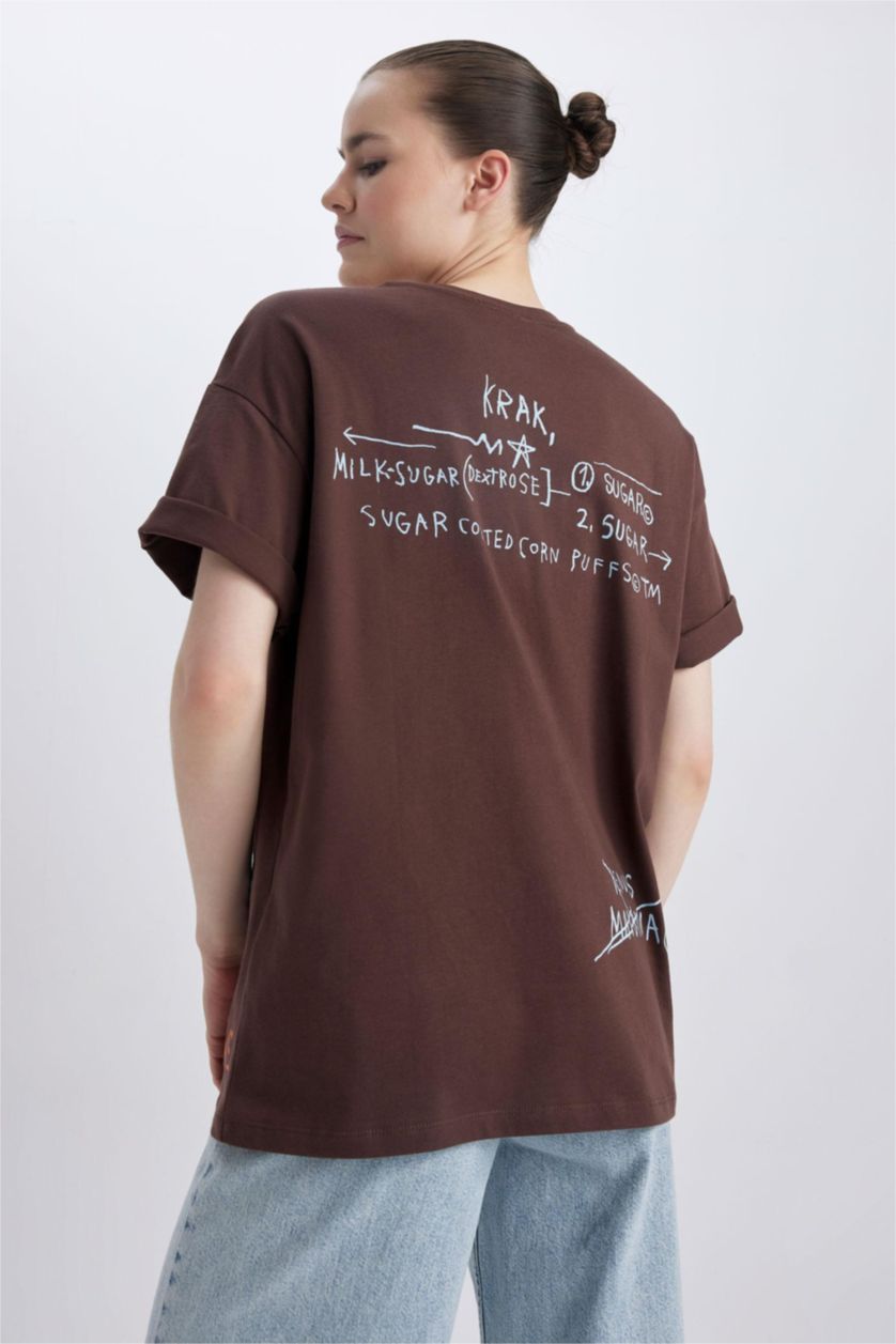 WOMAN Light Brown Jean-Michel Basquiat Back Printed Oversize Fit Crew Neck Short Sleeve T-Shirt