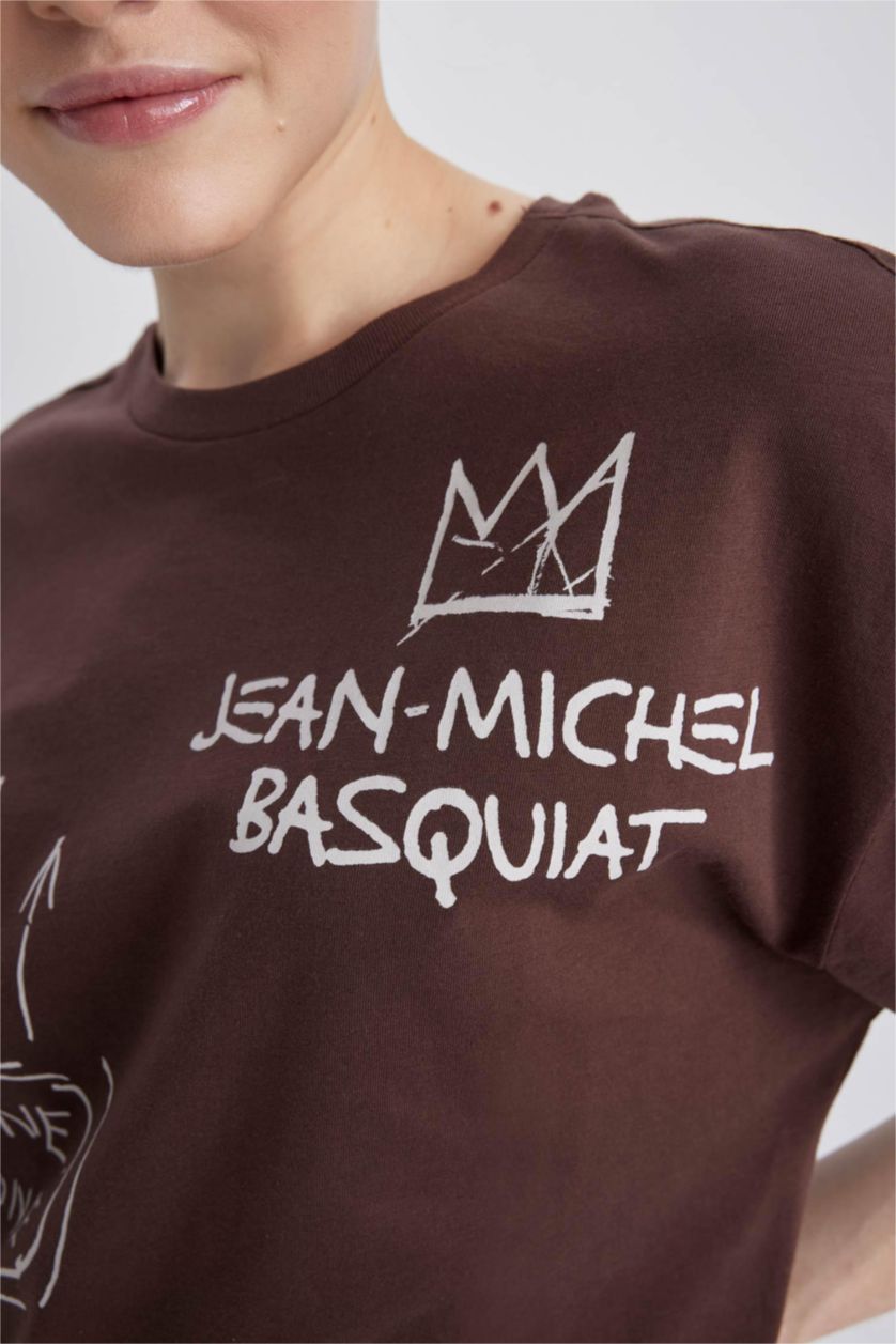 WOMAN Light Brown Jean-Michel Basquiat Back Printed Oversize Fit Crew Neck Short Sleeve T-Shirt