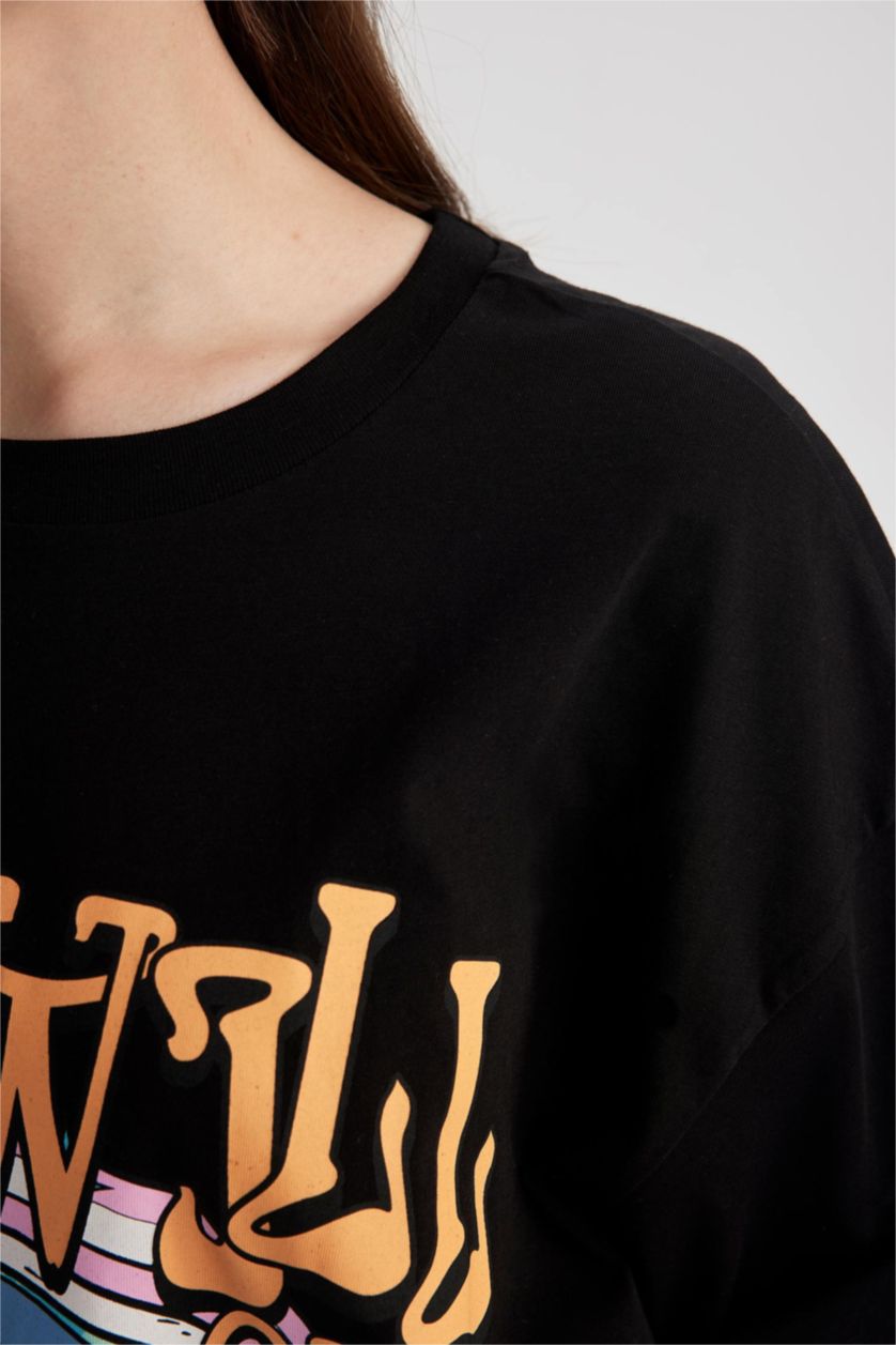 WOMAN Black Coool Disney Lilo & Stitch Oversize Fit Crew Neck Back Printed Short Sleeve T-Shirt