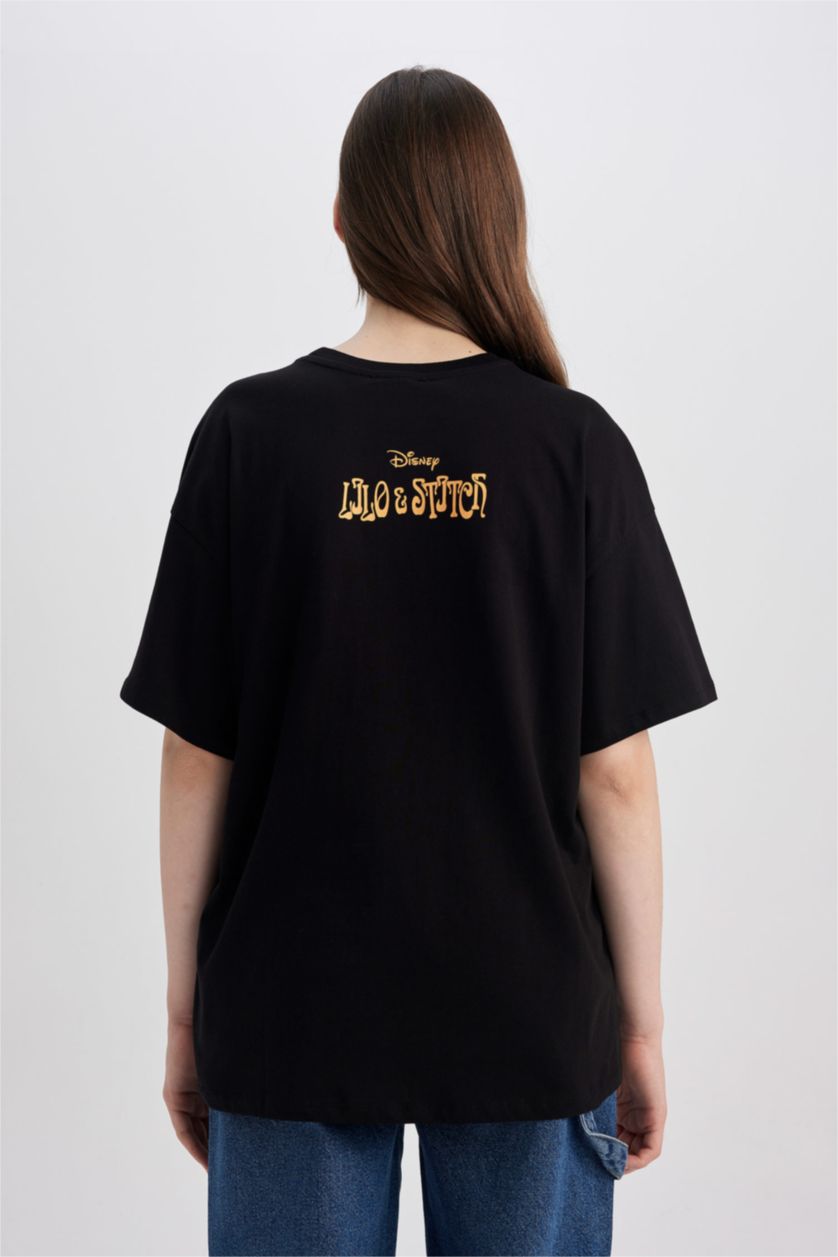 WOMAN Black Coool Disney Lilo & Stitch Oversize Fit Crew Neck Back Printed Short Sleeve T-Shirt