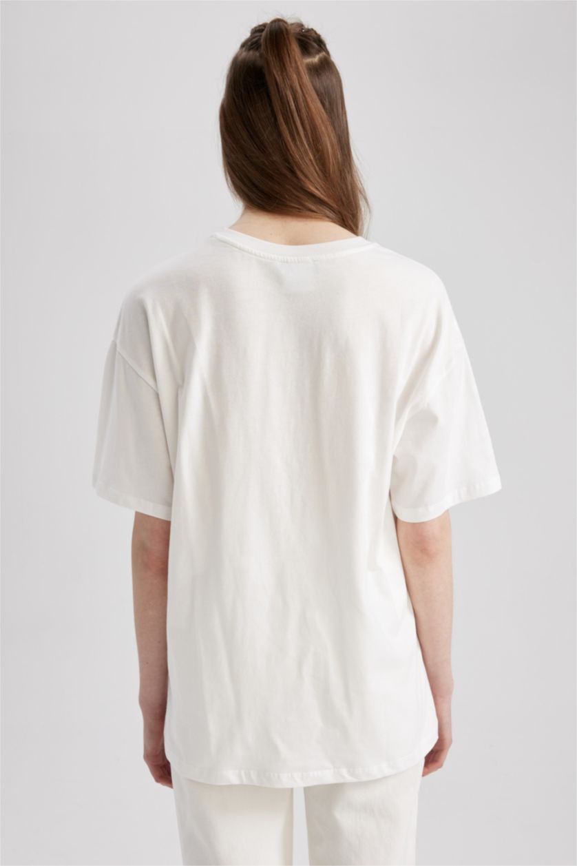 FEMME Blanc T-Shirt Oversize à Manches Courtes imprimé à Col Rond