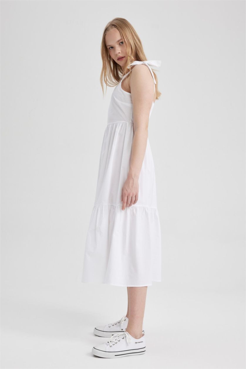 FEMME Blanc Poplin Midi Dress