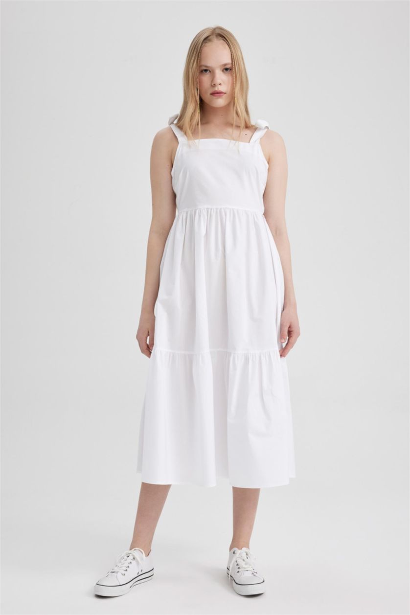 FEMME Blanc Poplin Midi Dress
