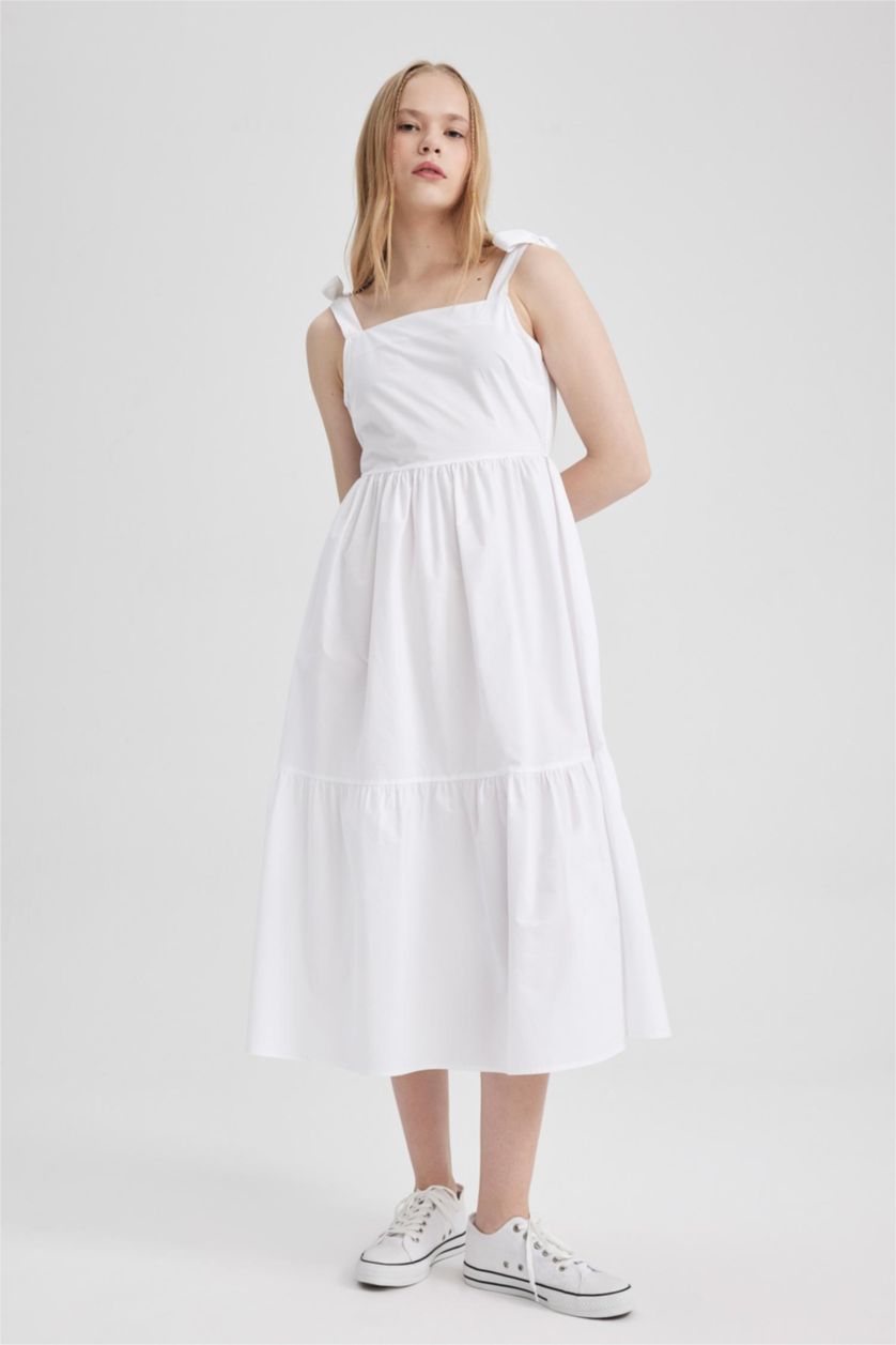 FEMME Blanc Poplin Midi Dress