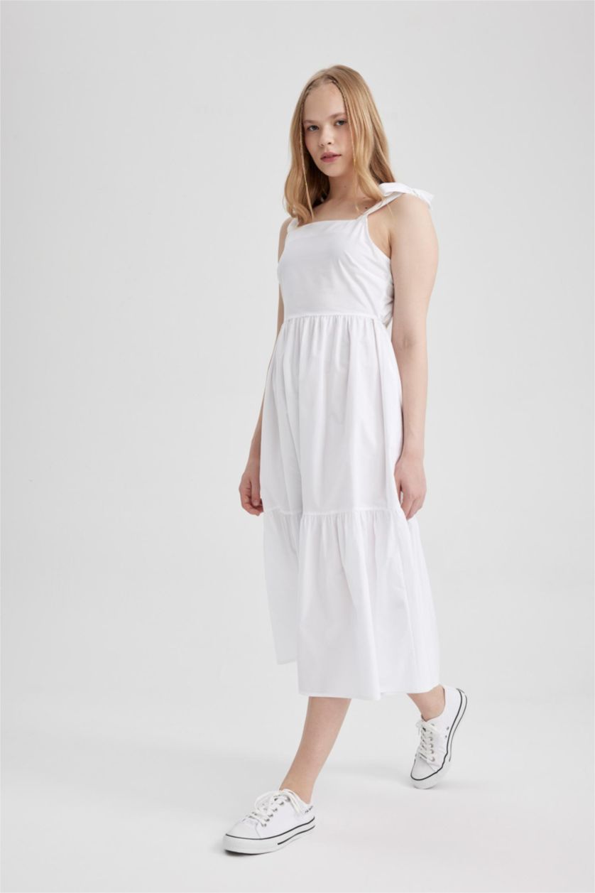 FEMME Blanc Poplin Midi Dress