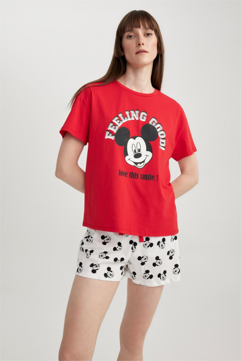 Woman Red Fall in Love Disney Mickey & Minnie Mouse Short Sleeve Shorts 2-Pajama Set