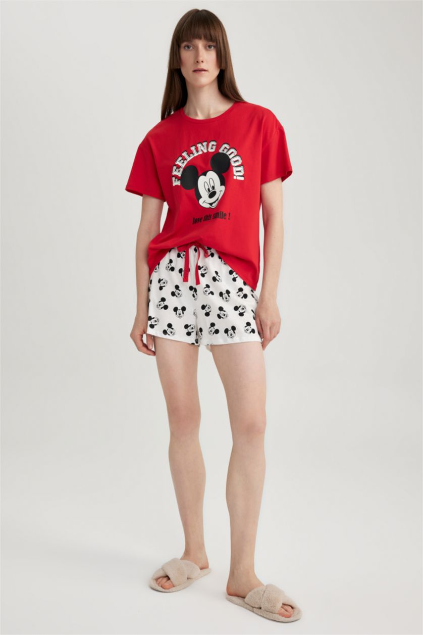 Woman Red Fall in Love Disney Mickey & Minnie Mouse Short Sleeve Shorts 2-Pajama Set