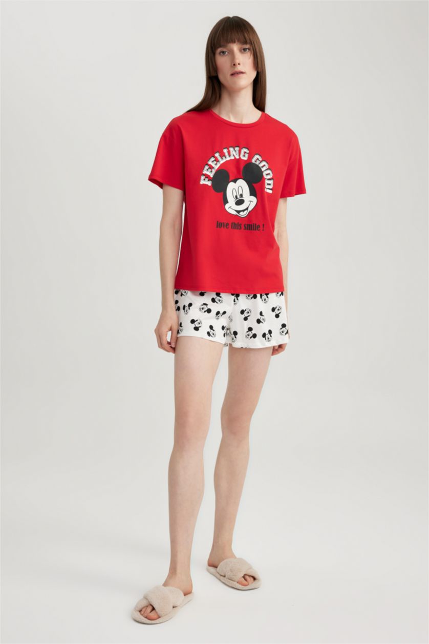 Woman Red Fall in Love Disney Mickey & Minnie Mouse Short Sleeve Shorts 2-Pajama Set