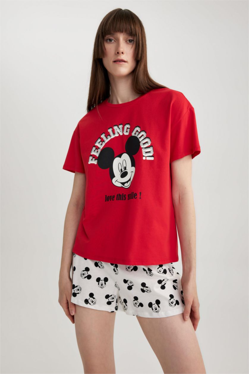 Woman Red Fall in Love Disney Mickey & Minnie Mouse Short Sleeve Shorts 2-Pajama Set
