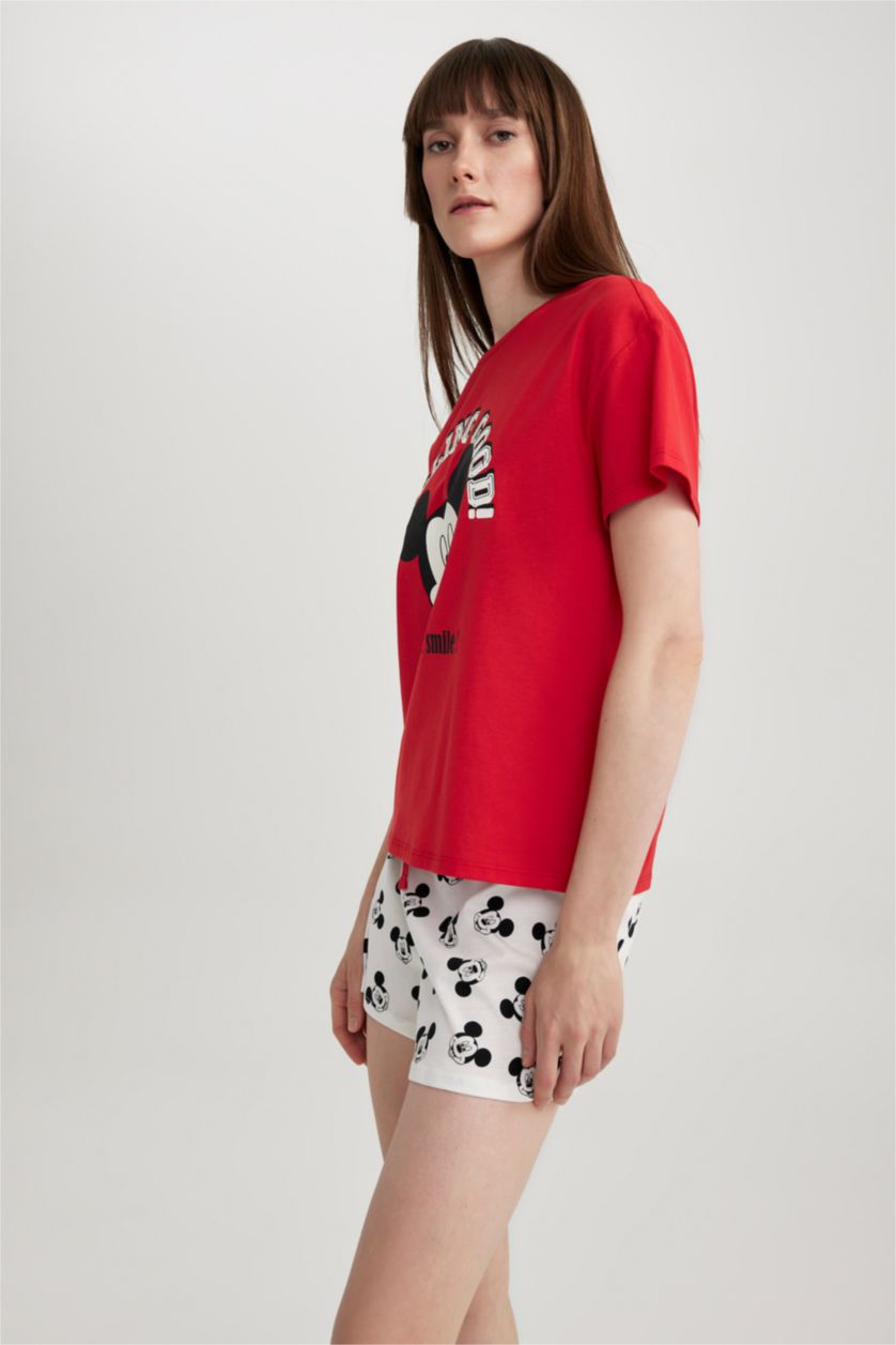 Woman Red Fall in Love Disney Mickey & Minnie Mouse Short Sleeve Shorts 2-Pajama Set