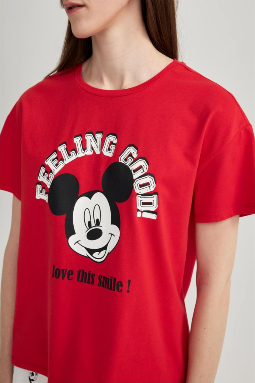 Woman Red Fall in Love Disney Mickey & Minnie Mouse Short Sleeve Shorts 2-Pajama Set