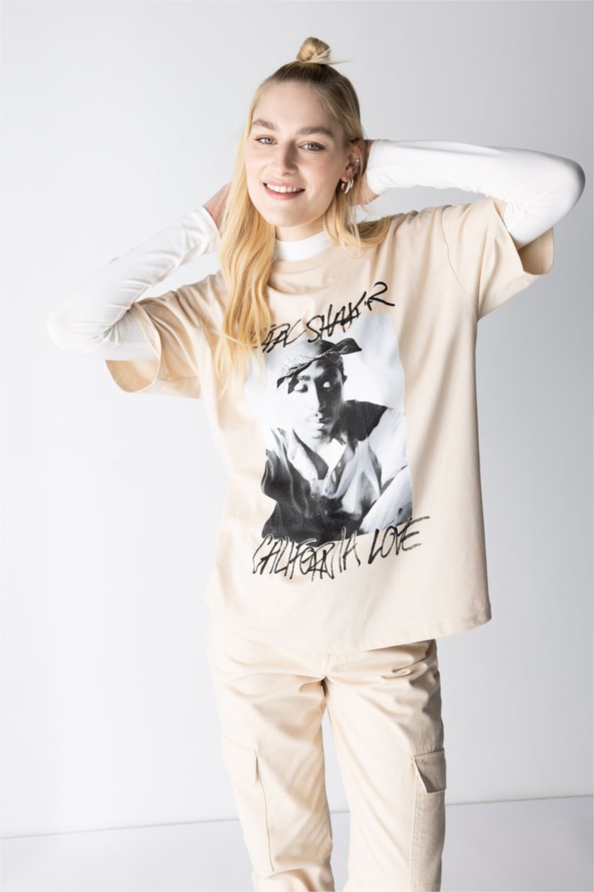 WOMAN Light Beige Coool Tupac Oversize Fit Short Sleeve T-Shirt