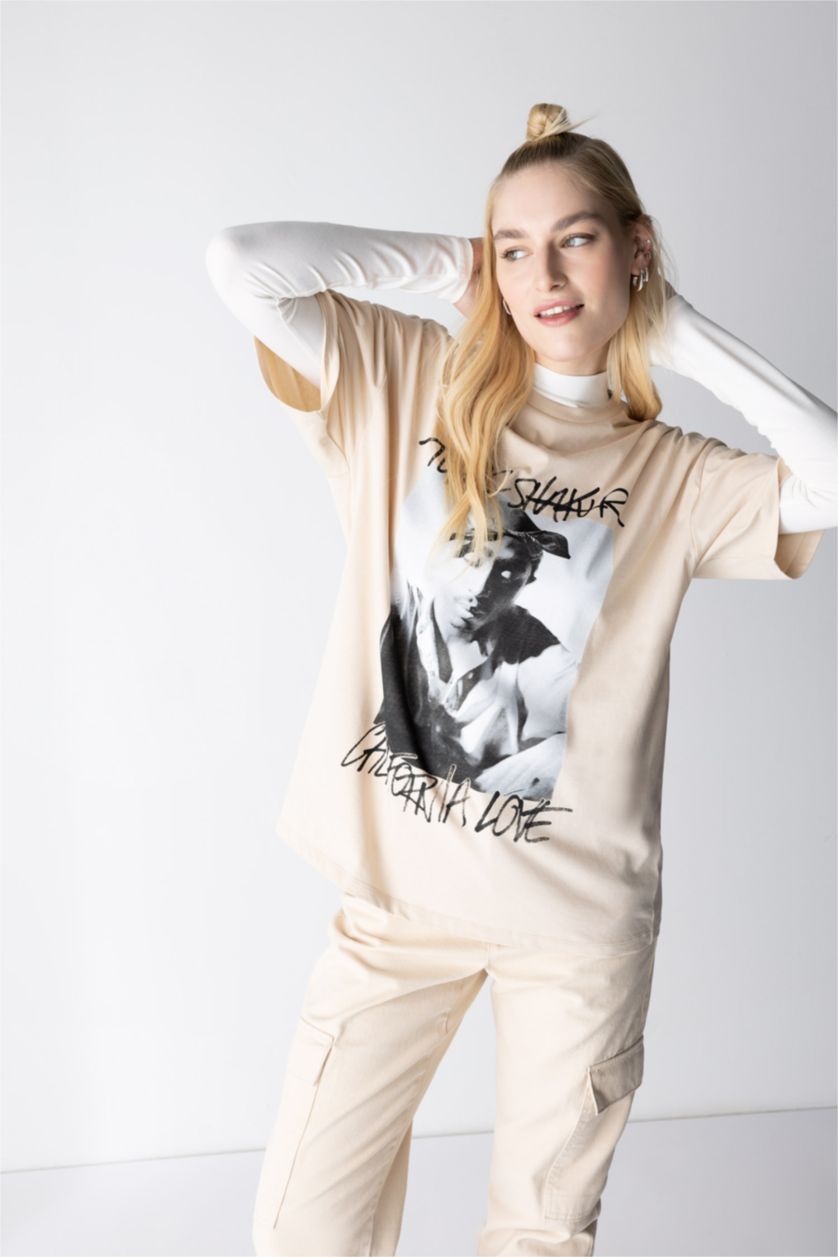 WOMAN Light Beige Coool Tupac Oversize Fit Short Sleeve T-Shirt