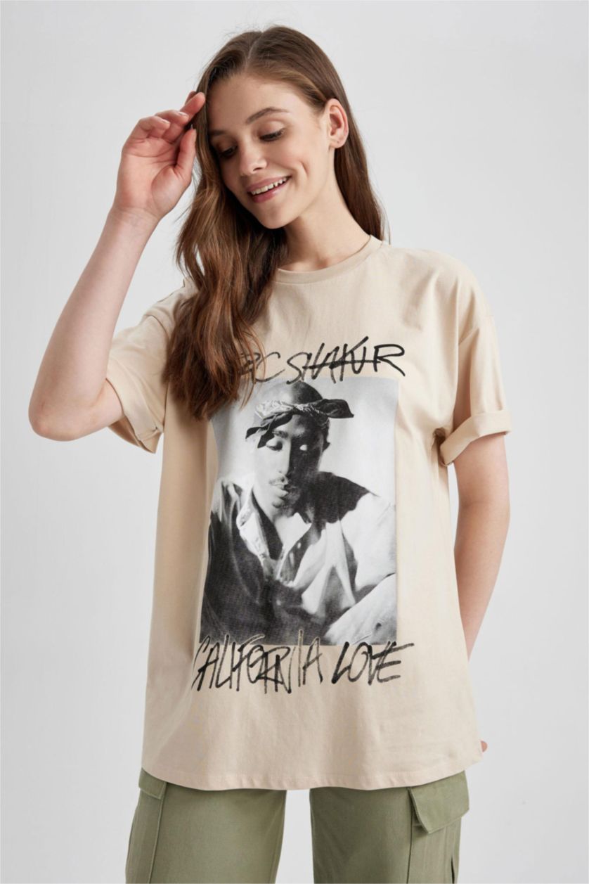 WOMAN Light Beige Coool Tupac Oversize Fit Short Sleeve T-Shirt