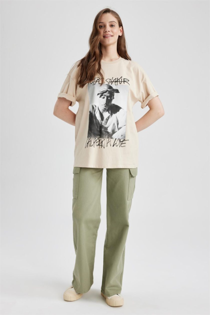 WOMAN Light Beige Coool Tupac Oversize Fit Short Sleeve T-Shirt