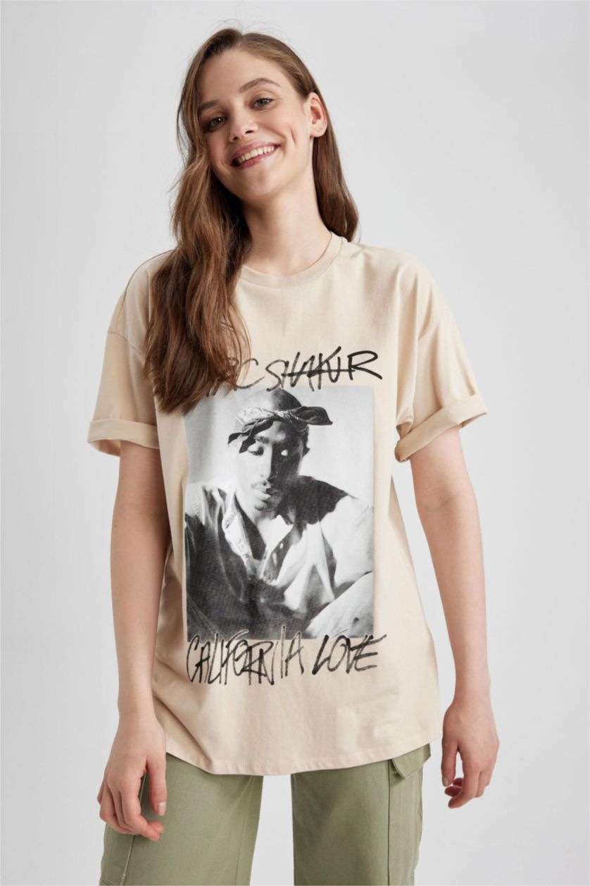 WOMAN Light Beige Coool Tupac Oversize Fit Short Sleeve T-Shirt