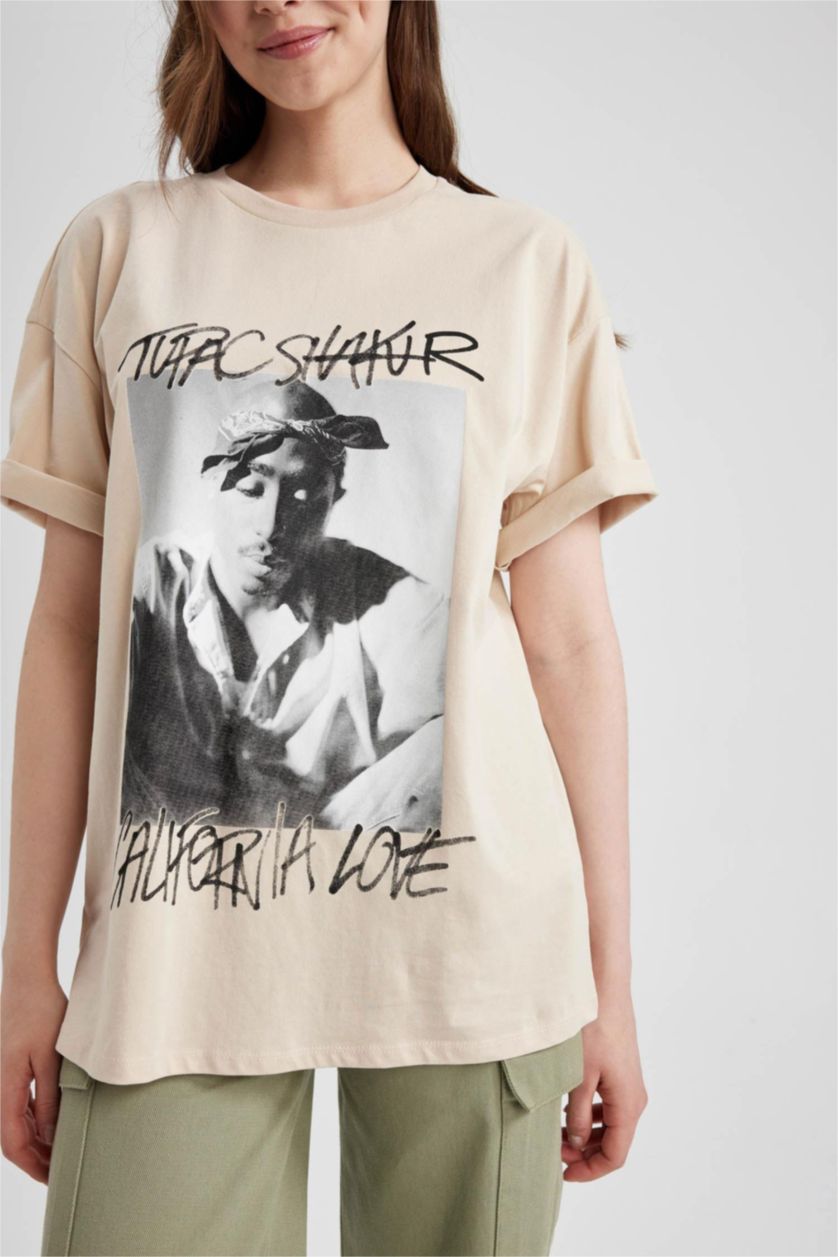 WOMAN Light Beige Coool Tupac Oversize Fit Short Sleeve T-Shirt