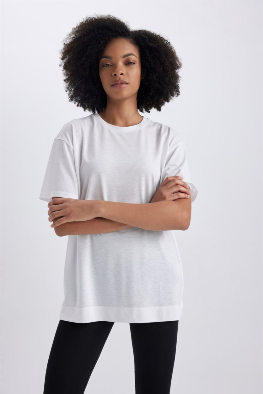 WOMAN White Defacto Fit Comfort Fit Crew Neck Sportsman Short Sleeve T-Shirt