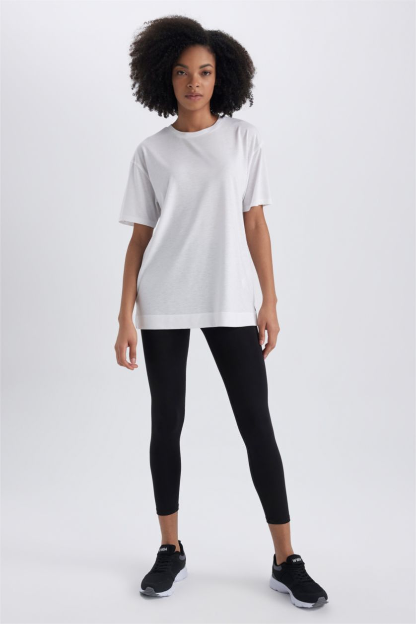 WOMAN White Defacto Fit Comfort Fit Crew Neck Sportsman Short Sleeve T-Shirt