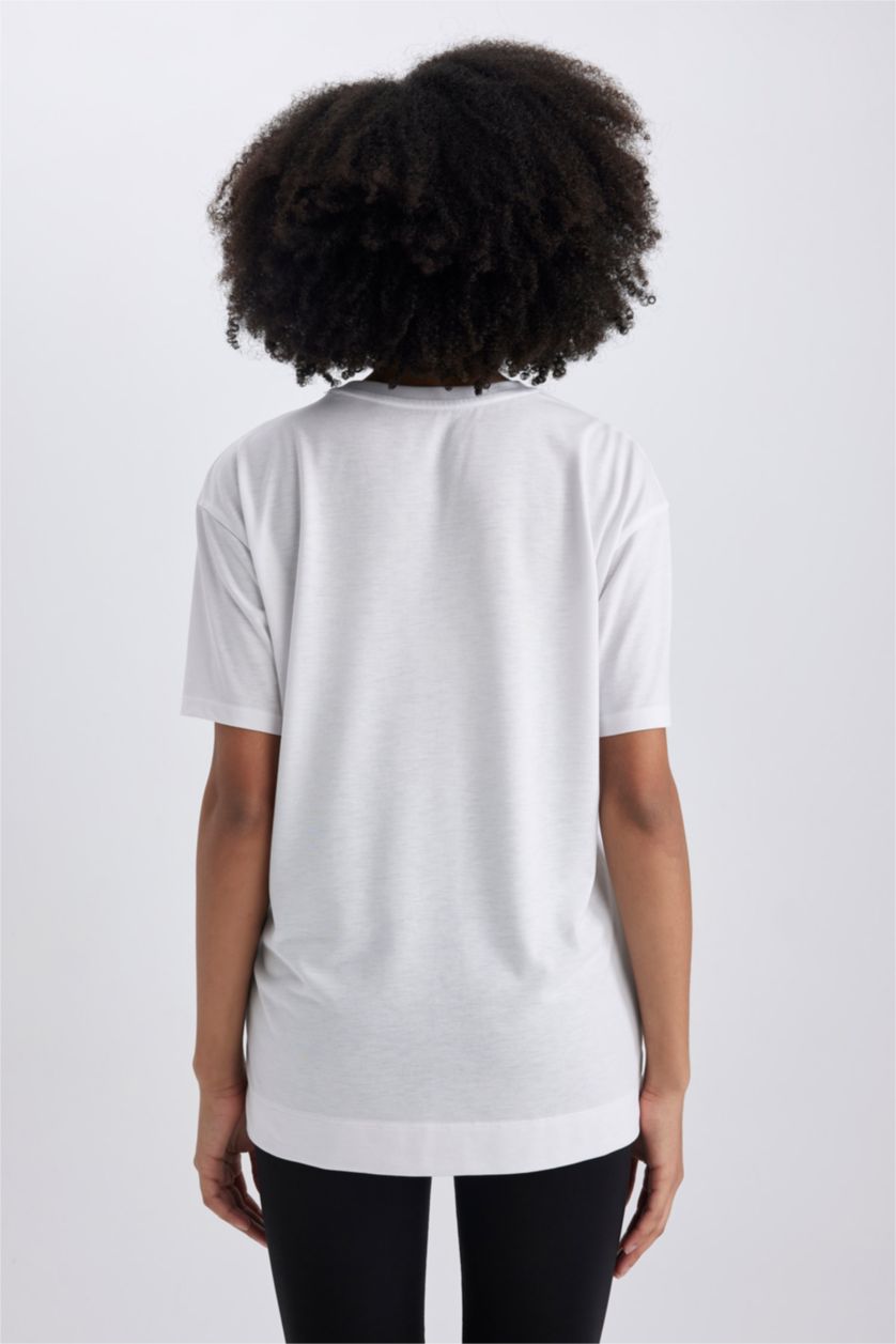 WOMAN White Defacto Fit Comfort Fit Crew Neck Sportsman Short Sleeve T-Shirt