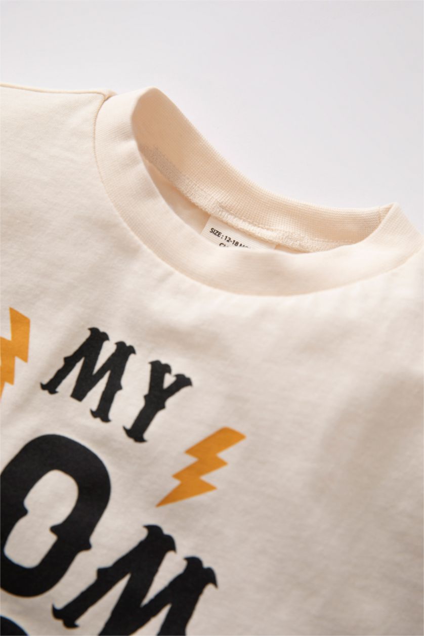 BABY BOY Light Stone Baby Boy Slogan Printed Combed Cotton Short Sleeved T-Shirt