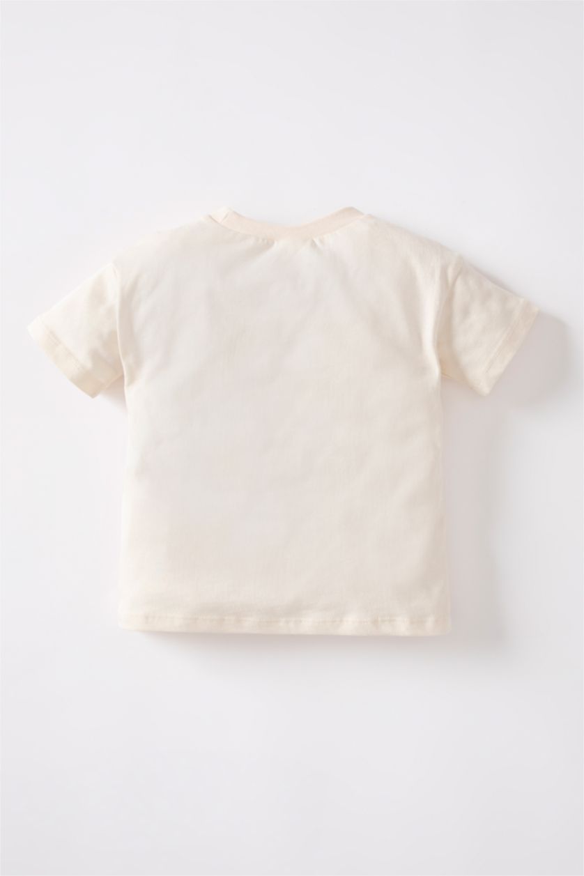 BABY BOY Light Stone Baby Boy Slogan Printed Combed Cotton Short Sleeved T-Shirt