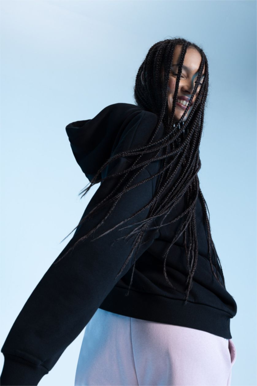 نساء أسود سويت شيرت اوفر سايز بغطاء للرأس